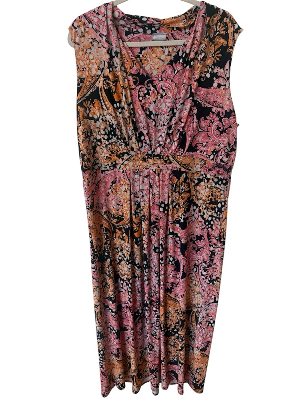 Chico’s Sleeveless Paisley Print Maxi Dress in Pink and Orange